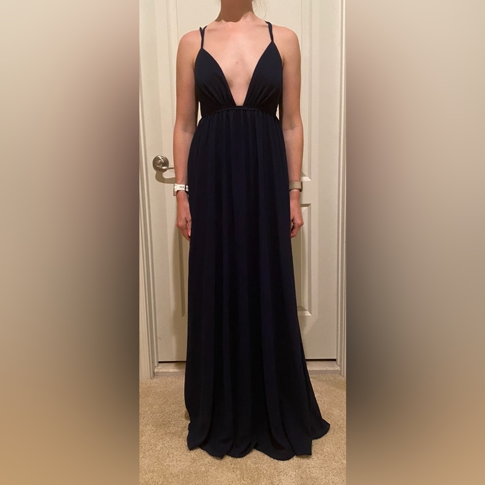 Lulus Navy Deep V Formal Dress